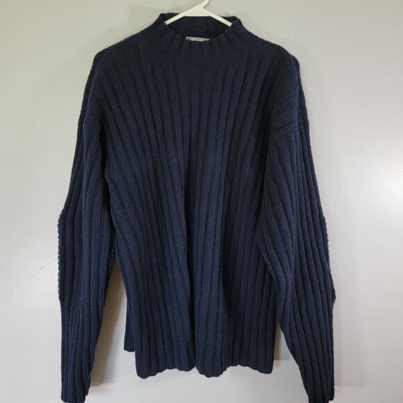 Utility Lambswool Blend Y2K Sweater Mens XL Navy Heavyweight Preppy Ski Chalet - Picture 1 of 6